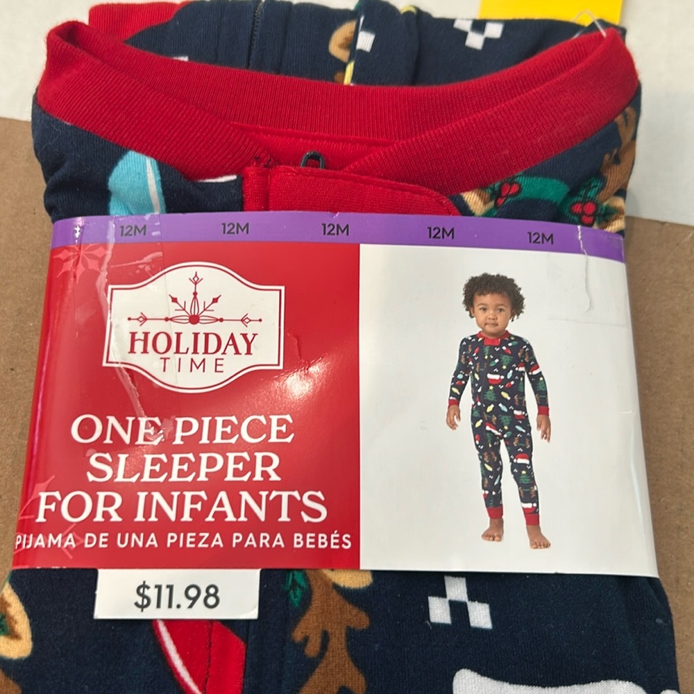 CB- Holiday Time Red and Green Zip Up Footies Christmas Tree Sz 12M or 6/9M